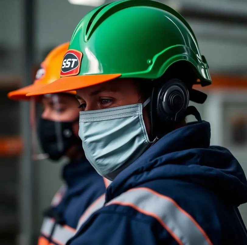 Salariés équipés de casques et de masques lors d’une sensibilisation aux gestes qui sauvent